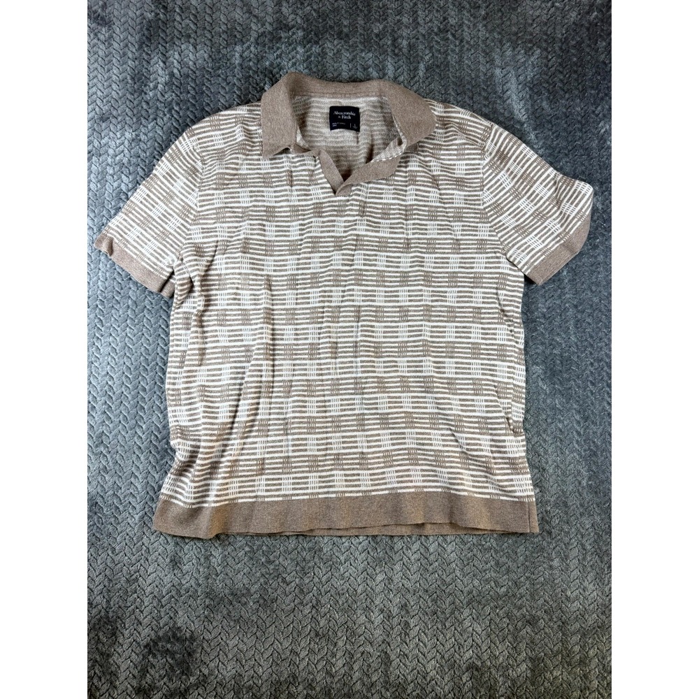 Abercrombie & Fitch Polo Shirt Mens Large Beige Cotton Knit Short Sleeve Golf